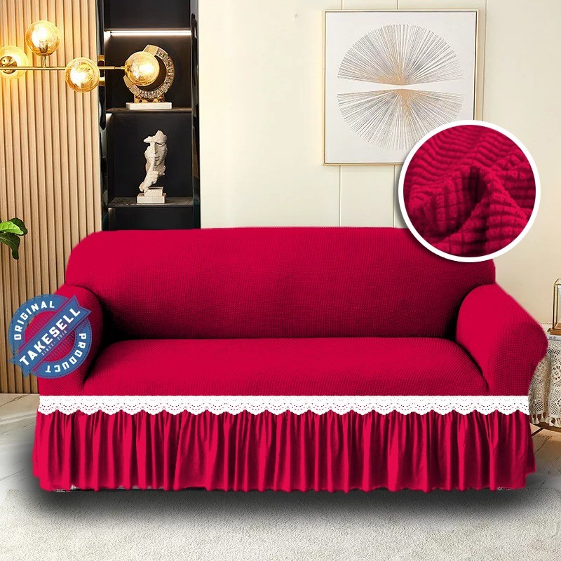 Combo Pack: Red HoneyComb Frill Sofa Cover