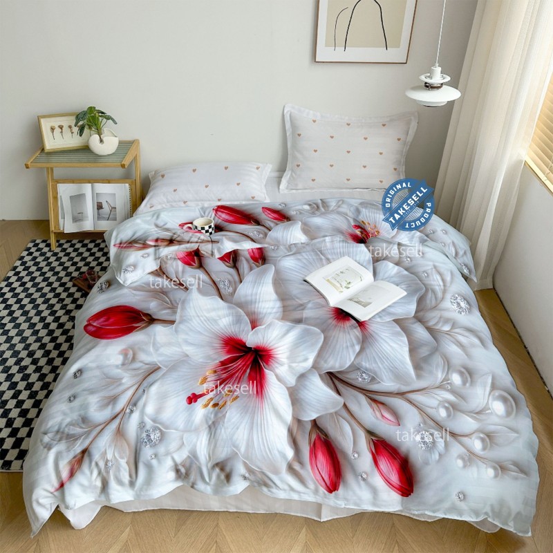 Ash and Pink Floral Print Comforter King Size