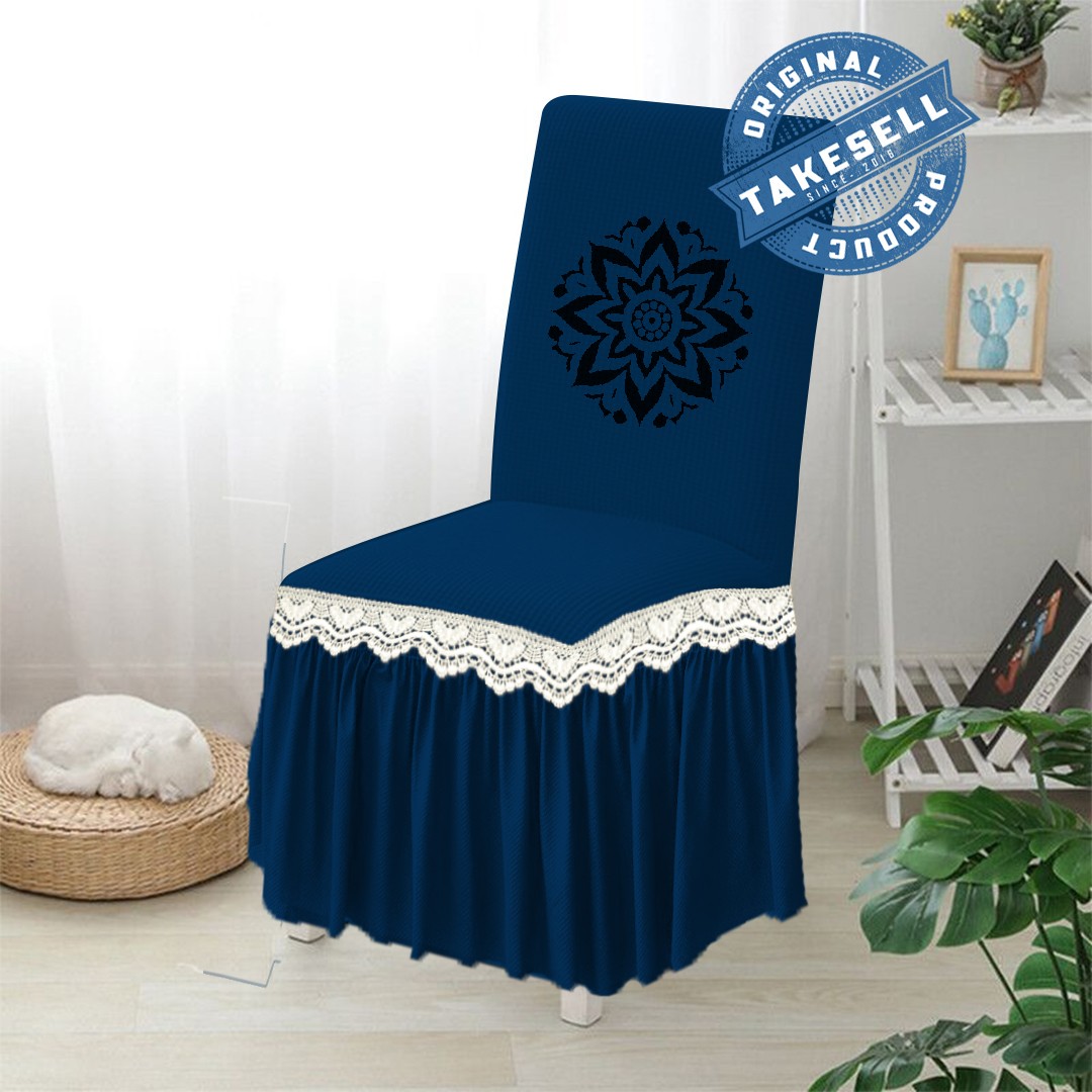Navy Blue HoneyComb Frill Chair Cover