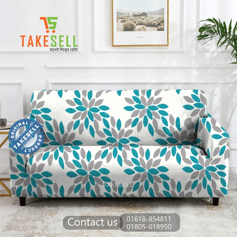Teal Sunburst China Print Sofa Cover