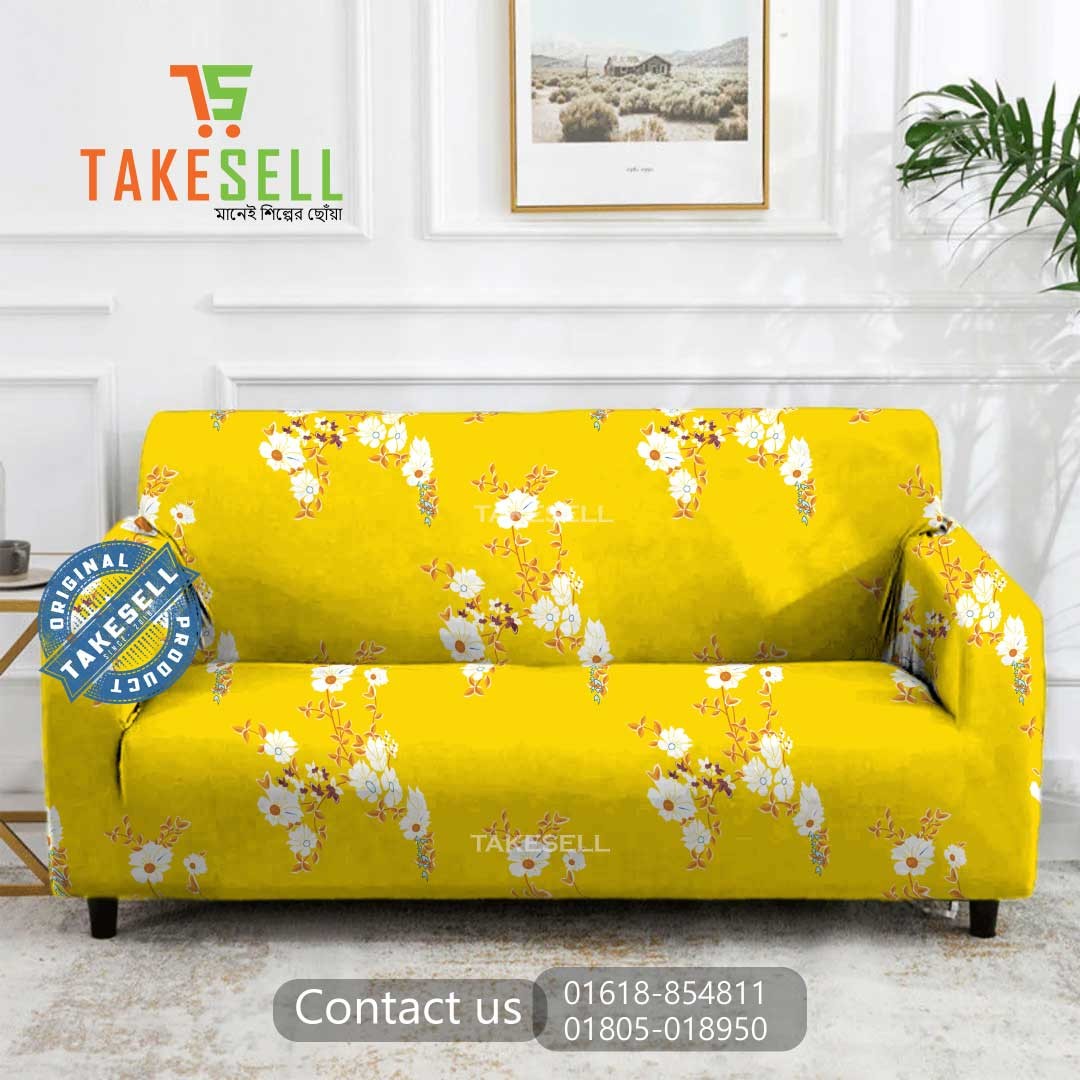 Yellow floral print China Print Sofa Cover