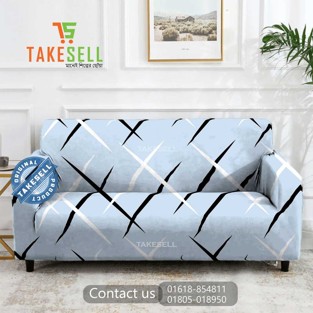 Light blue and black abstract China Print Sofa Cover
