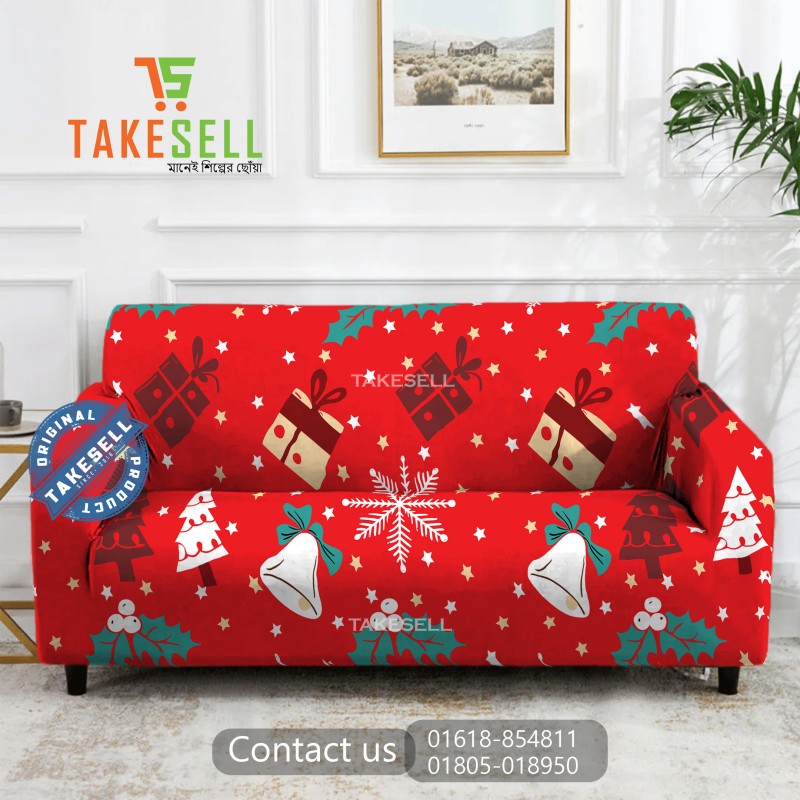 Red Christmas China Print Sofa Cover