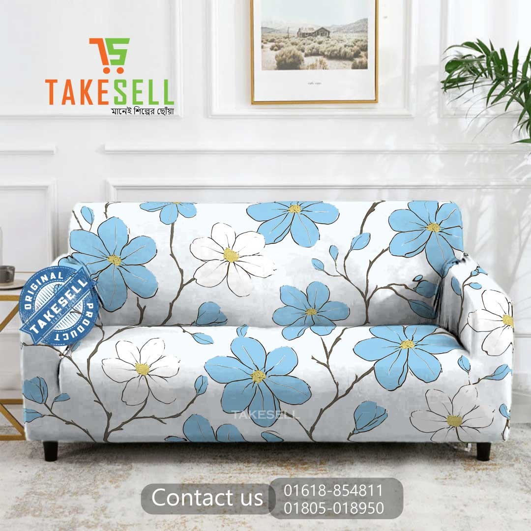 Pecher blue and white wavy China print sofa Cover