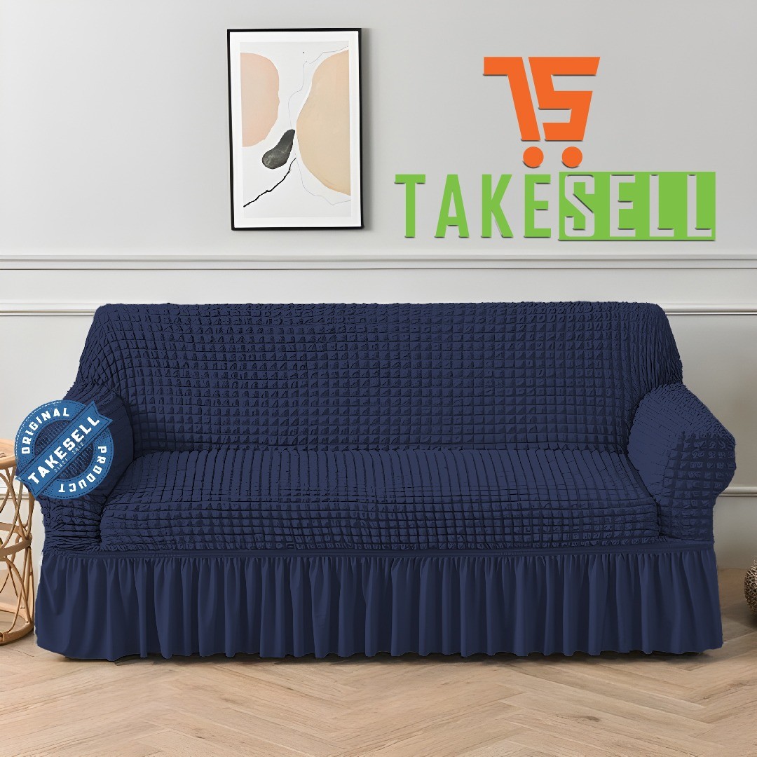 Turkey Sofa Cover – Solid Blue with Frill