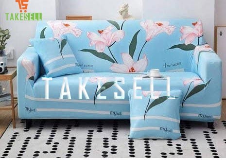 Sky blue Stitch China Print Sofa Cover (2+2+1)