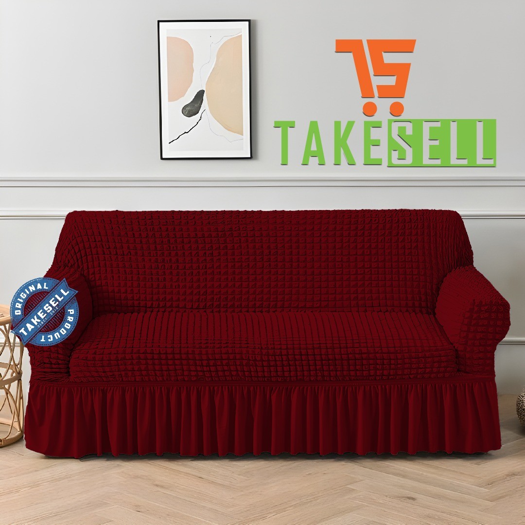 Turkey Sofa Cover Dark red with Frill