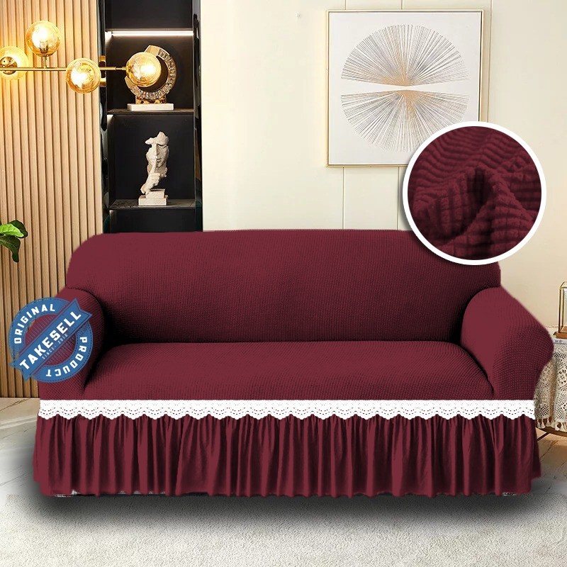 Combo Pack: Maroon Majesty HoneyComb Frill Sofa Cover
