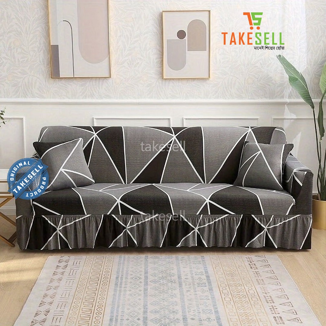 Monochrome Edge China Print Sofa Cover