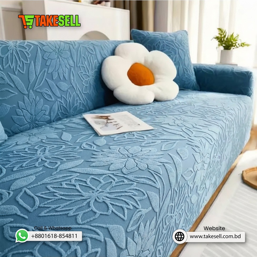 Blue Fujian jacquard Sofa Cover Full Spandex 2+2+1