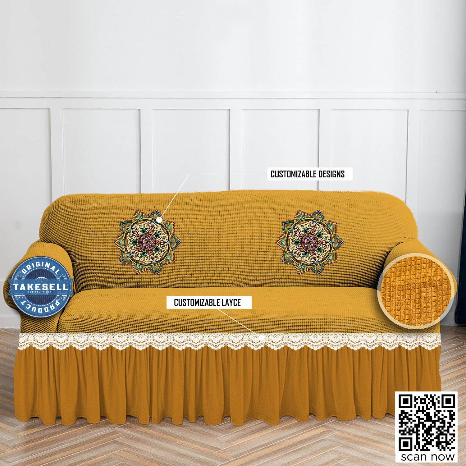 Honeycomb Textured Golden Sofa Cover