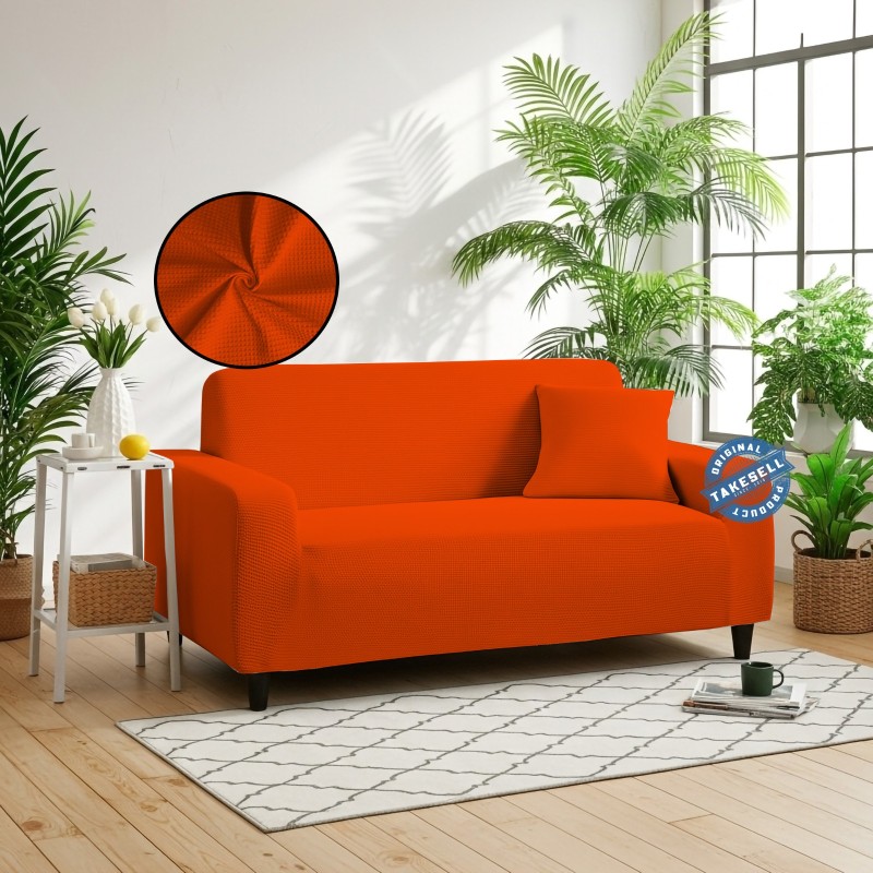 Orange Colour Honey Comb Sofa Cover