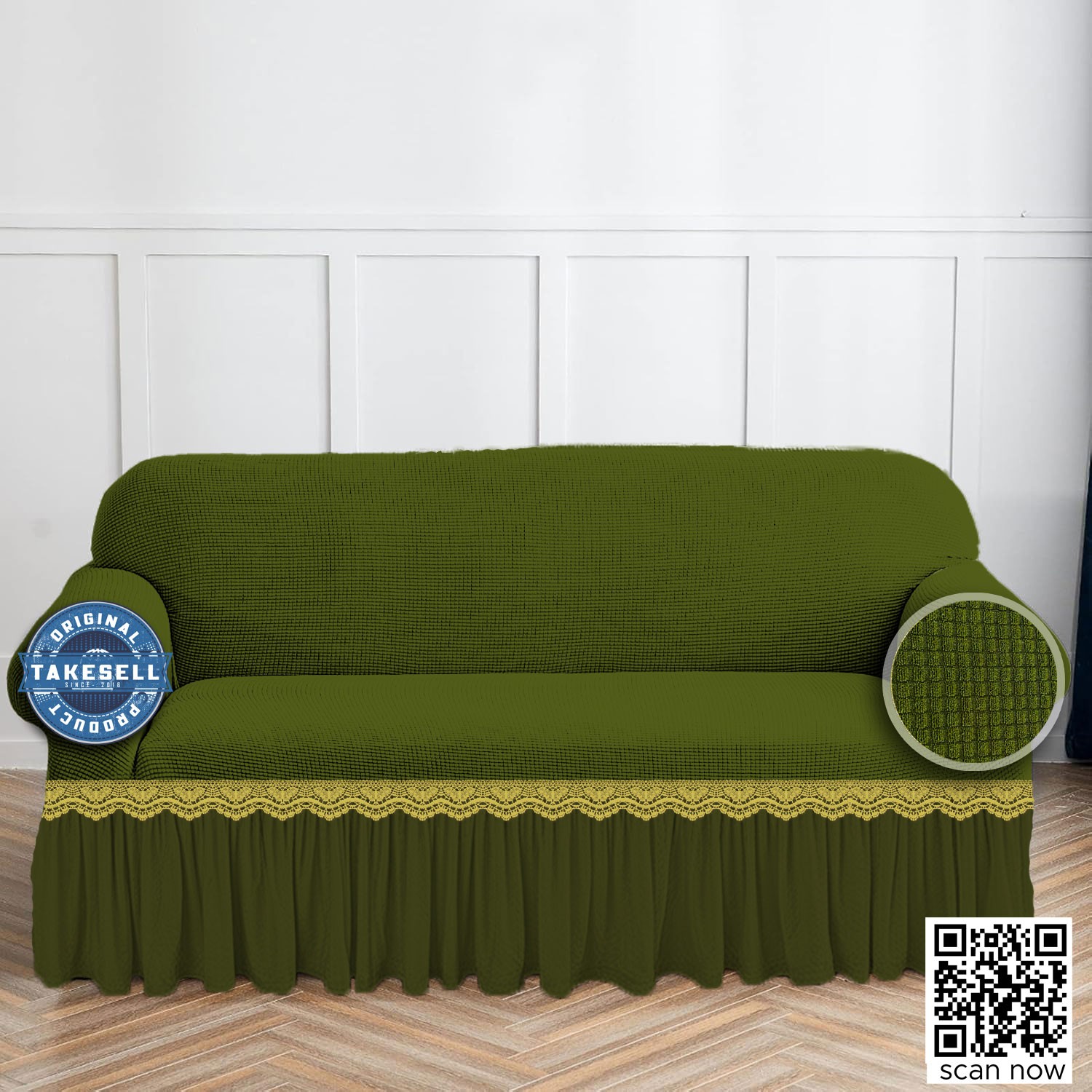 Combo Pack: Olive Color HoneyComb Frill Sofa Cover