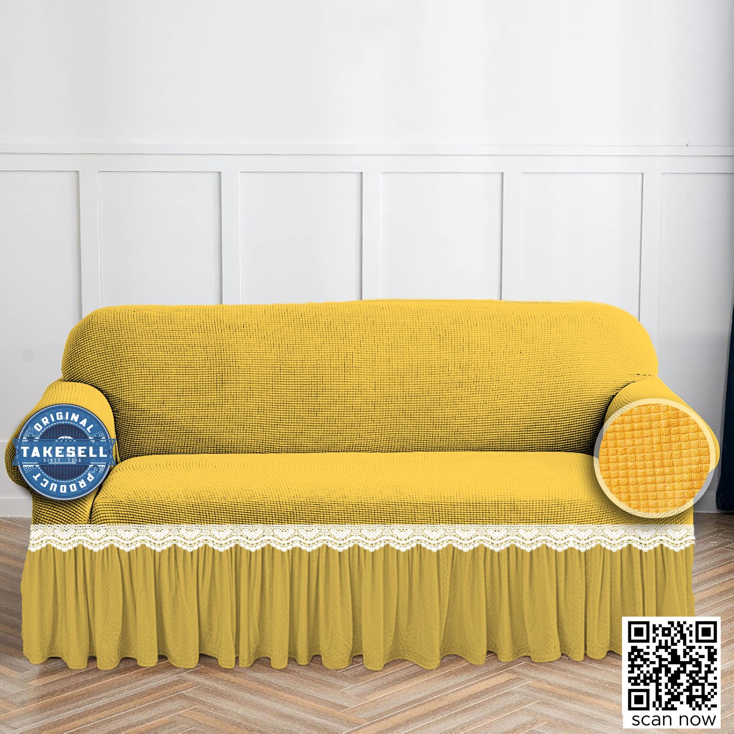 Combo Pack: Cream color HoneyComb Frill Sofa Cover