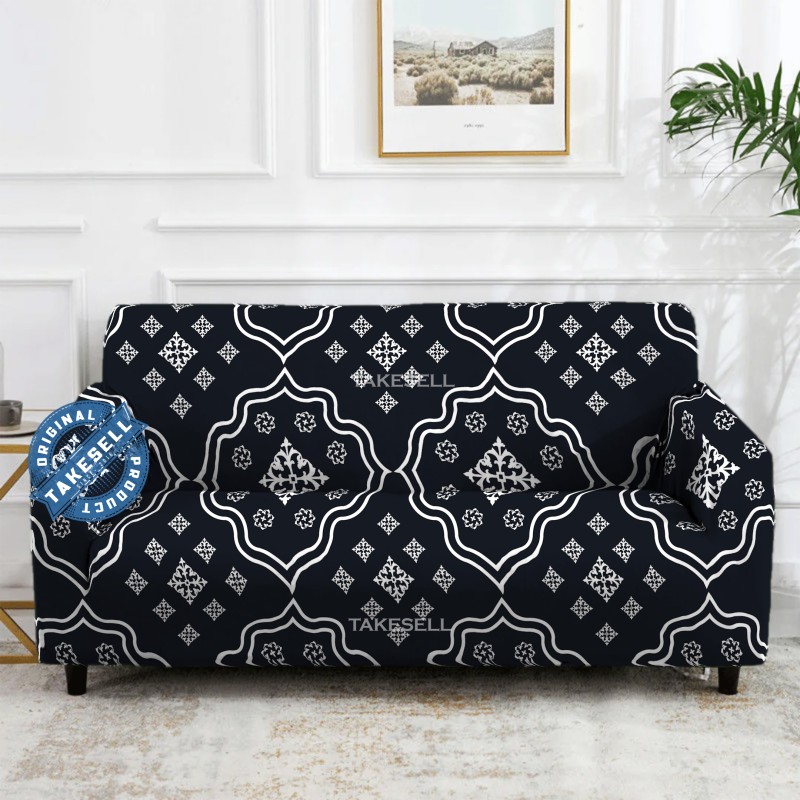 Black Morocco China Print Sofa Cover
