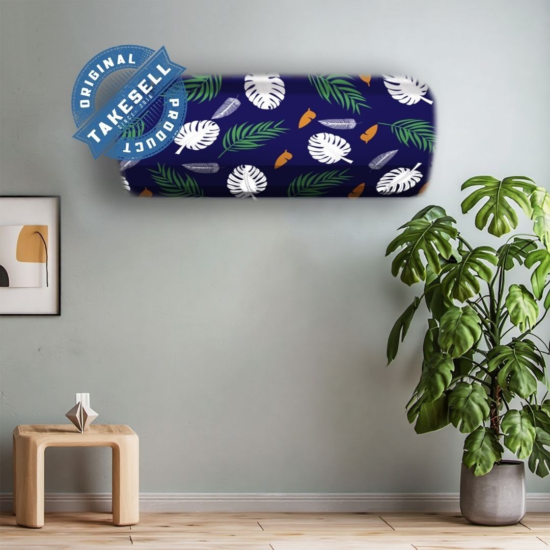 Navy Blue Tropical Leaf AC Cover