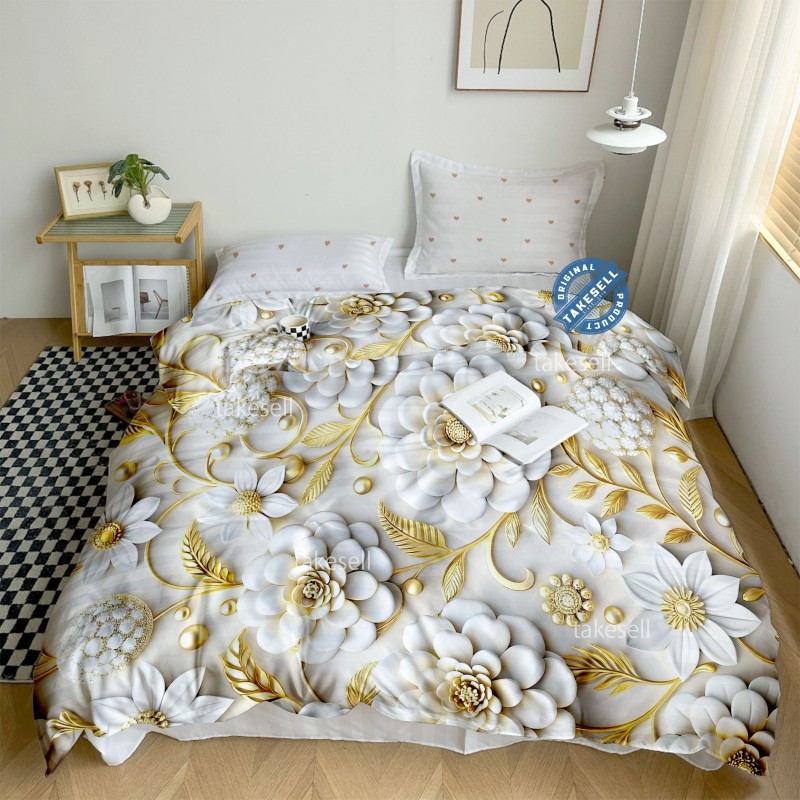 White Gold Floral Print Comforter King Size